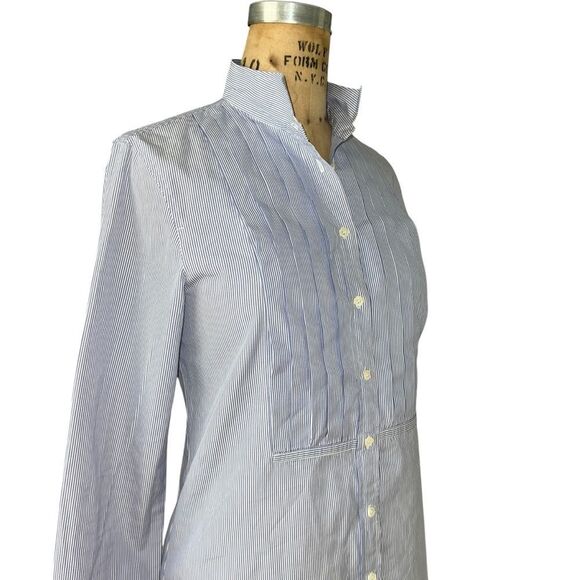 J.Crew Blue White Pinstripe Pintuck Shirt Size S - Picture 3 of 7